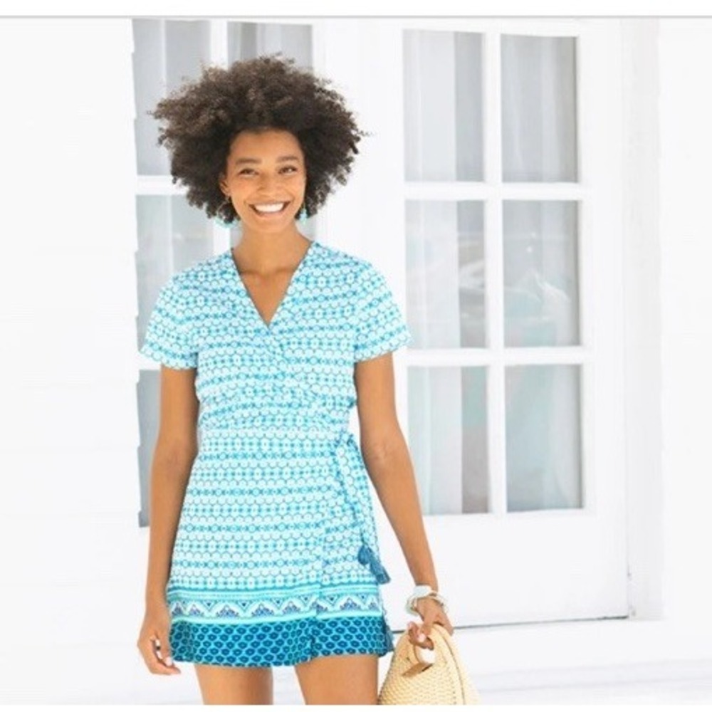 Cabana Life Aruba Blues Tassel Wrap Romper by Cabana Life. Size S UPF 50 Resort - Picture 15 of 15